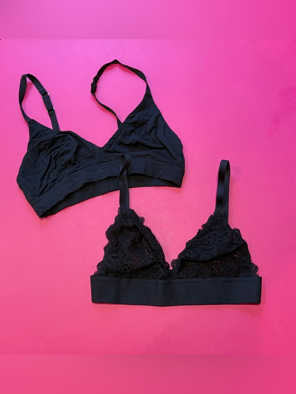 LIVELY Bralette Set of 2 Black Lace and Smooth Black Size Small Triangle Bras